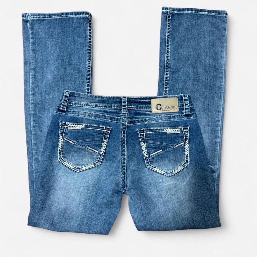 Charme Blue Denim Jeans with Embroidered Pockets